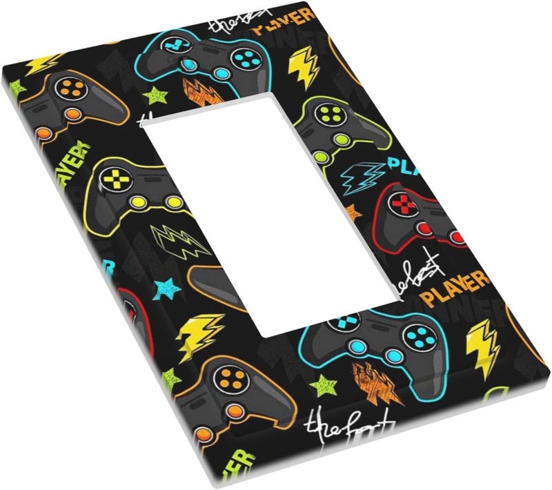 IOFNG 1 Gang Electrical Decora/GFCI Device Wallplate Fun Graffiti Video Game Controller Gaming Gamer Teen Kids Boys Gamepad Single Decorator Rocker Outlet Light Switch Cover Electrical Faceplate Dimmer - Image 3